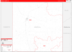 Hemphill County, TX Digital Map Red Line Style