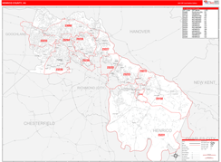 Henrico County, VA Digital Map Red Line Style