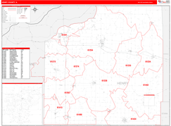 Henry County, IL Digital Map Red Line Style