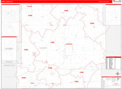 Henry County, IN Digital Map Red Line Style