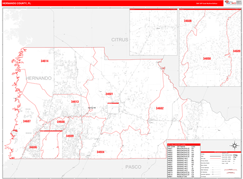 Hernando County, FL Digital Map Red Line Style