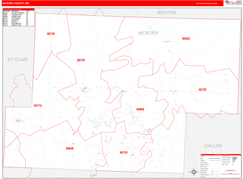 Hickory County, MO Digital Map Red Line Style