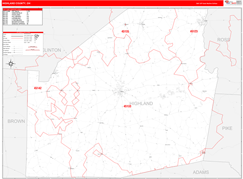 Highland County, OH Digital Map Red Line Style