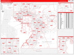 Hillsborough County, FL Digital Map Red Line Style