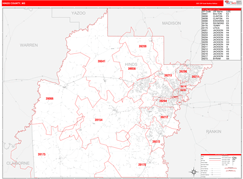 Hinds County, MS Digital Map Red Line Style