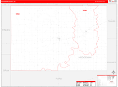 Hodgeman County, KS Digital Map Red Line Style