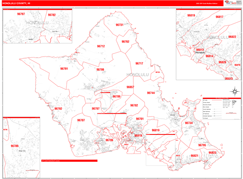 Honolulu County, HI Digital Map Red Line Style