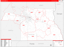 Houston County, AL Digital Map Red Line Style