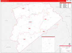 Houston County, TX Digital Map Red Line Style