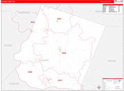 Howard County, MO Digital Map Red Line Style