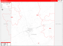 Howard County, TX Digital Map Red Line Style