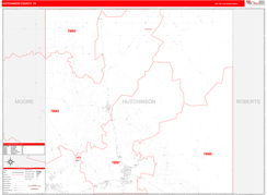 Hutchinson County, TX Digital Map Red Line Style