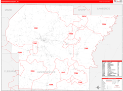 Independence County, AR Digital Map Red Line Style