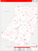 Indiana County, PA Digital Map Red Line Style