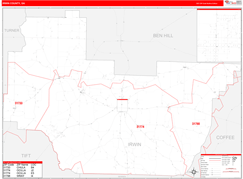 Irwin County, GA Digital Map Red Line Style