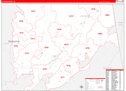 Jackson County, AL Digital Map Red Line Style