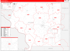 Jackson County, IL Digital Map Red Line Style