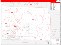 Jasper County, MO Digital Map Red Line Style