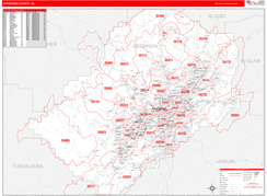 Jefferson County, AL Digital Map Red Line Style