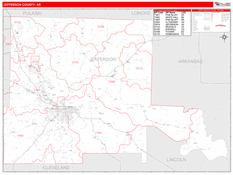 Jefferson County, AR Digital Map Red Line Style
