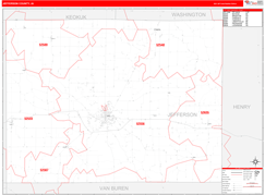 Jefferson County, IA Digital Map Red Line Style