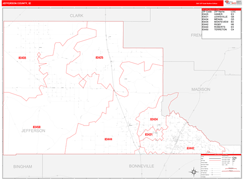 Jefferson County, ID Digital Map Red Line Style