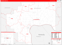 Jefferson County, IN Digital Map Red Line Style