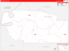 Jefferson County, MS Digital Map Red Line Style