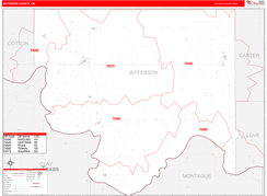 Jefferson County, OK Digital Map Red Line Style