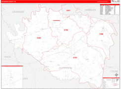 Jefferson County, TN Digital Map Red Line Style