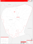 Jenkins County, GA Digital Map Red Line Style