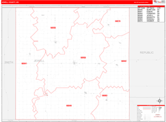 Jewell County, KS Digital Map Red Line Style