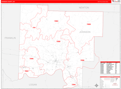 Johnson County, AR Digital Map Red Line Style