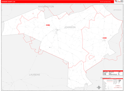 Johnson County, GA Digital Map Red Line Style