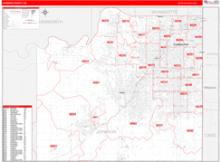Johnson County, KS Digital Map Red Line Style