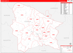 Johnson County, KY Digital Map Red Line Style