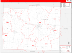 Johnson County, MO Digital Map Red Line Style