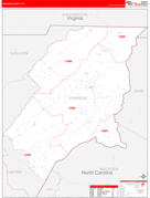 Johnson County, TN Digital Map Red Line Style