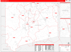 Johnson County, TX Digital Map Red Line Style