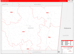 Kemper County, MS Digital Map Red Line Style