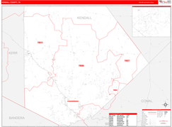 Kendall County, TX Digital Map Red Line Style