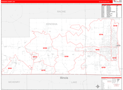 Kenosha County, WI Digital Map Red Line Style