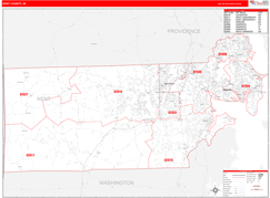 Kent County, RI Digital Map Red Line Style