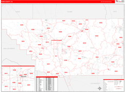 Kern County, CA Digital Map Red Line Style