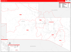 Kerr County, TX Digital Map Red Line Style