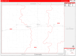 Kimball County, NE Digital Map Red Line Style