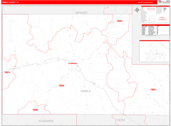 Kimble County, TX Digital Map Red Line Style