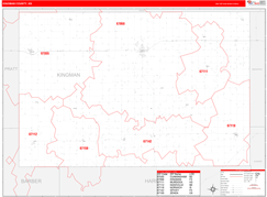 Kingman County, KS Digital Map Red Line Style