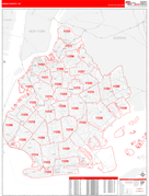 Kings County, NY Digital Map Red Line Style