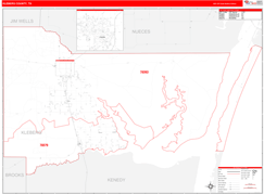 Kleberg County, TX Digital Map Red Line Style